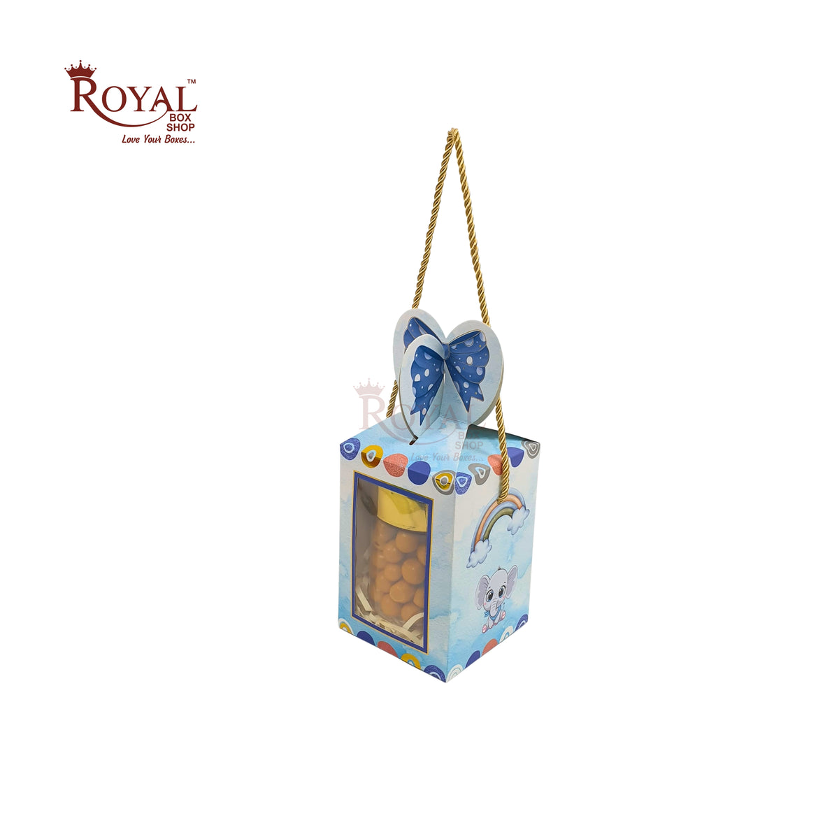 Gift Box Bow Shape | 4x4x6 Inch | RCF-02 D5 | Baby Blue Elephant Theme