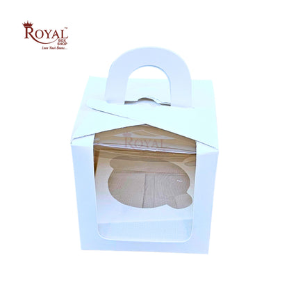 1 Cupcake Box with Window - White - Size-3.5"x3.5"x3.5"