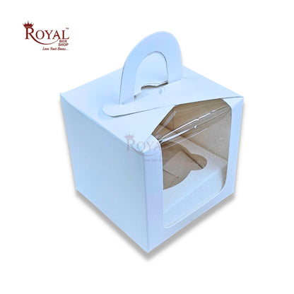 1 Cupcake Box with Window - White - Size-3.5"x3.5"x3.5"