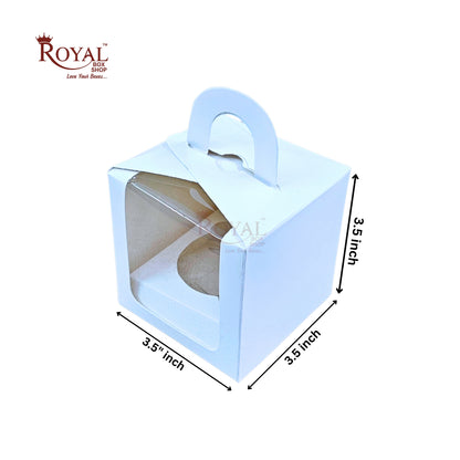 1 Cupcake Box with Window - White - Size-3.5"x3.5"x3.5"