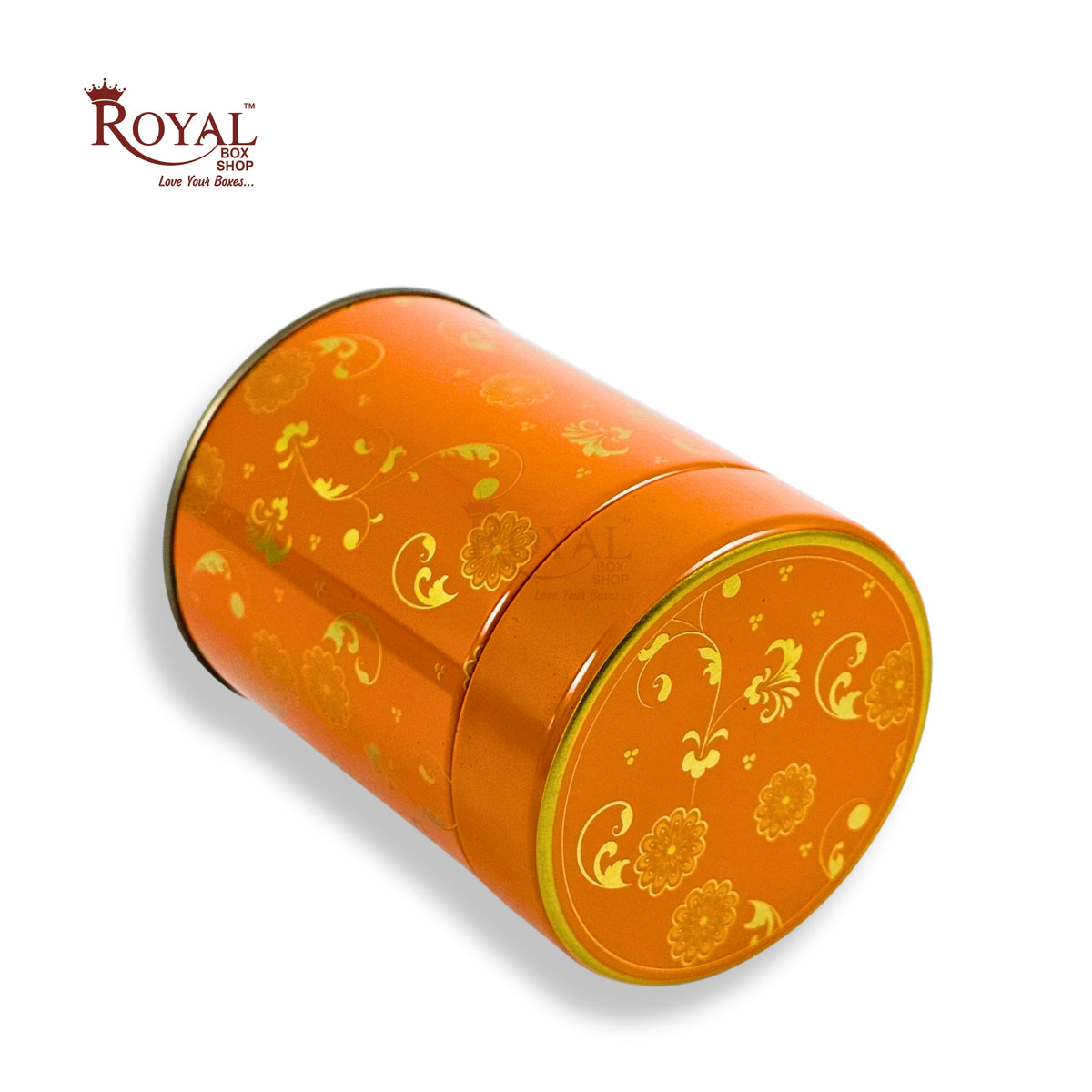 Premium Tin Jars I 4"x3" Inches I Orange With Golden Print I Perfect for Return Gifts, Hamper Box, Storage