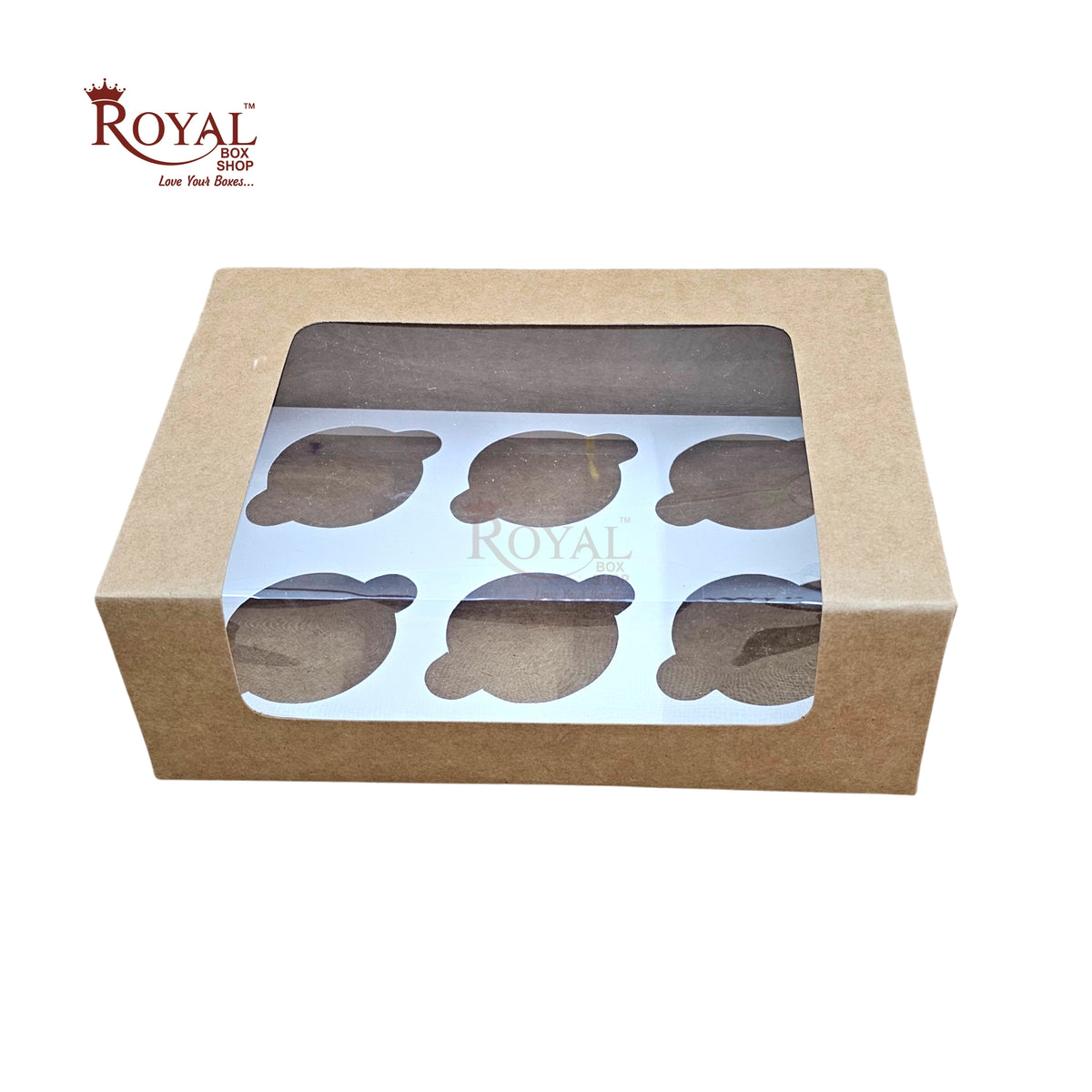 6 Cupcake Box With Window - Size 10"x6.75"x3.5" - Brown