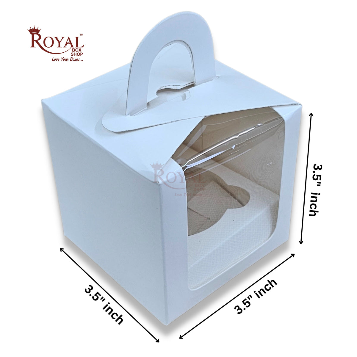 1 Cupcake Box with Window - White - Size-3.5"x3.5"x3.5"