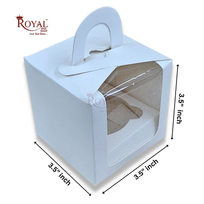 1 Cupcake Box with Window - White - Size-3.5"x3.5"x3.5"