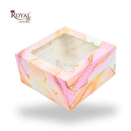 Window Cake Box| 7x7x5 inches | Pink Marble Print | FBB