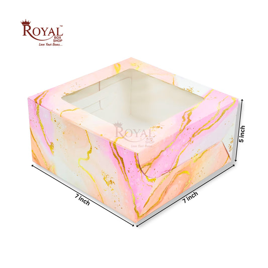 Window Cake Box| 7x7x5 inches | Pink Marble Print | FBB